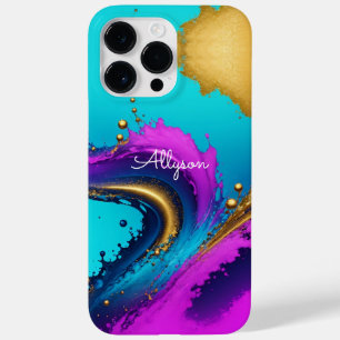Coque Case-Mate iPhone Abstrait Liquide Dynamique, Nom en Écriture Blanch