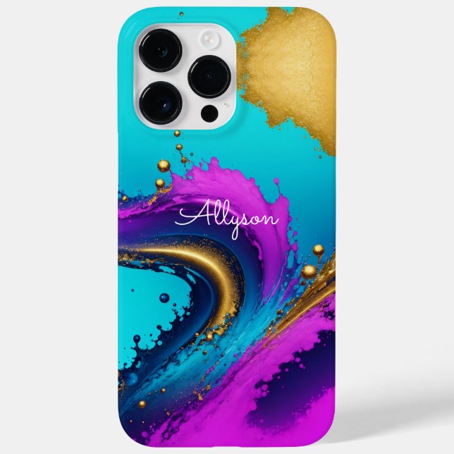 Coques Case-Mate iPhone Abstrait Liquide Dynamique, Nom en Écriture Blanch (Verso)