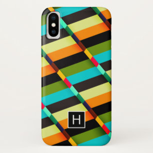 Coque iPhone X Abstrait Moderne Coloré Rayures & Monogramme