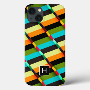 Etui iPhone 13 Abstrait Moderne Coloré Rayures & Monogramme