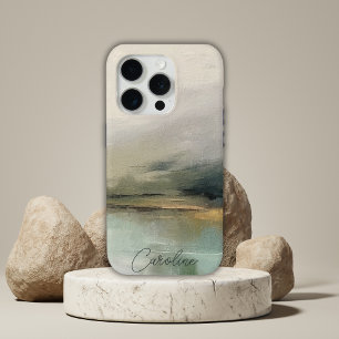 Coque Case-Mate iPhone Abstrait moderne Nom personnalisé Paysage Turquois