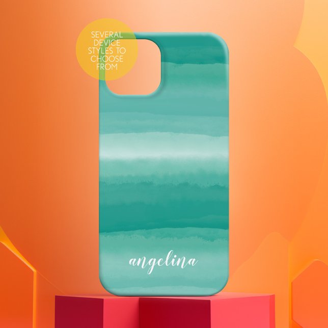 Coques Case-Mate iPhone Abstrait moderne Pastel Turquoise Aquarelle Nom du (Personalized Case-Mate Phone Case - Choose Your Device and Add Text or Completely Customize)