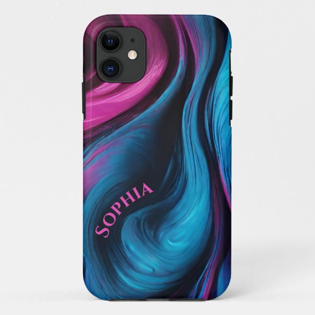 Coques Case-Mate iPhone Abstrait Moderne Personnalisé - Bleu et Fuchsia- (Dos)