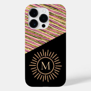 Coque Case-Mate iPhone Abstrait Monogramme Or rose rayures