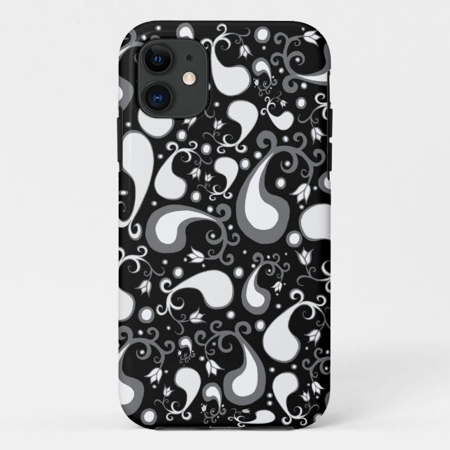 Coques Case-Mate iPhone Abstrait noir et blanc Tulip Paisley Floral (Dos)