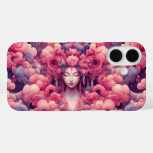 Coque Pour iPhone 16 Abstrait oriental onirique Geisha nuages roses