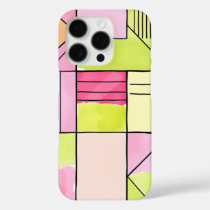 Coque iPhone 16 Pro Abstrait patchwork rose et vert citron