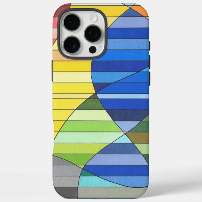 Coques Case-Mate iPhone Abstrait rayé avec des formes jaunes et bleues (Verso)