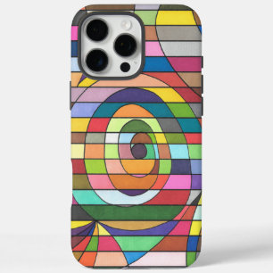Coque iPhone 16 Pro Max Abstrait rayé coloré avec centre en spirale