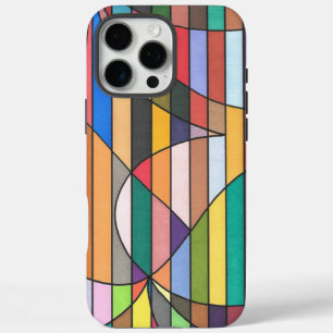 Coque iPhone 16 Pro Max Abstrait rayé multicolore avec géométrie incurvée