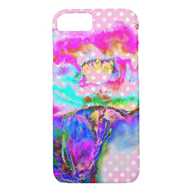 Coques Case-Mate iPhone Abstrait rose turquoise aquarelle pois (Dos)