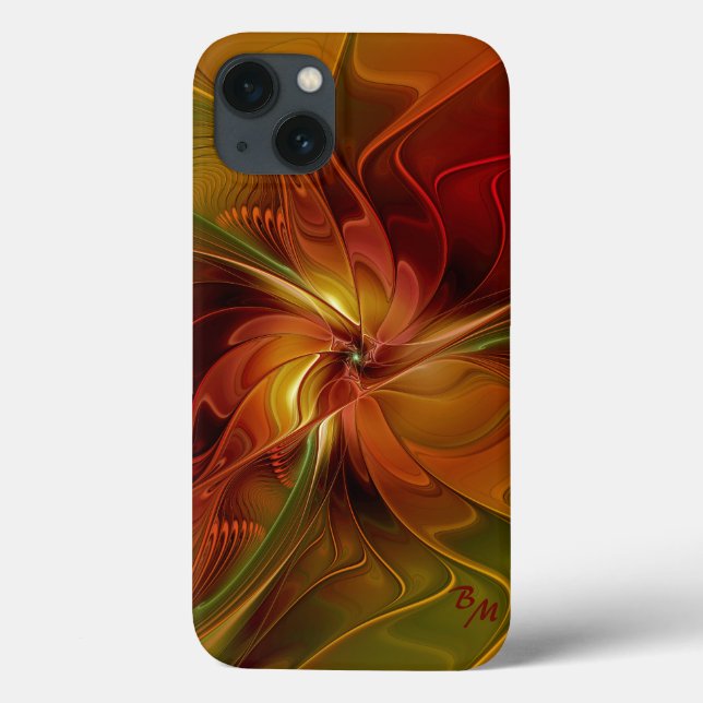 Coques Case-Mate iPhone Abstrait Rouge Orange Brown Vert Fractal Art Flowe (Verso)
