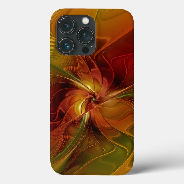 Coques Case-Mate iPhone Abstrait Rouge Orange Brown Vert Fractal Art Flowe (Verso)