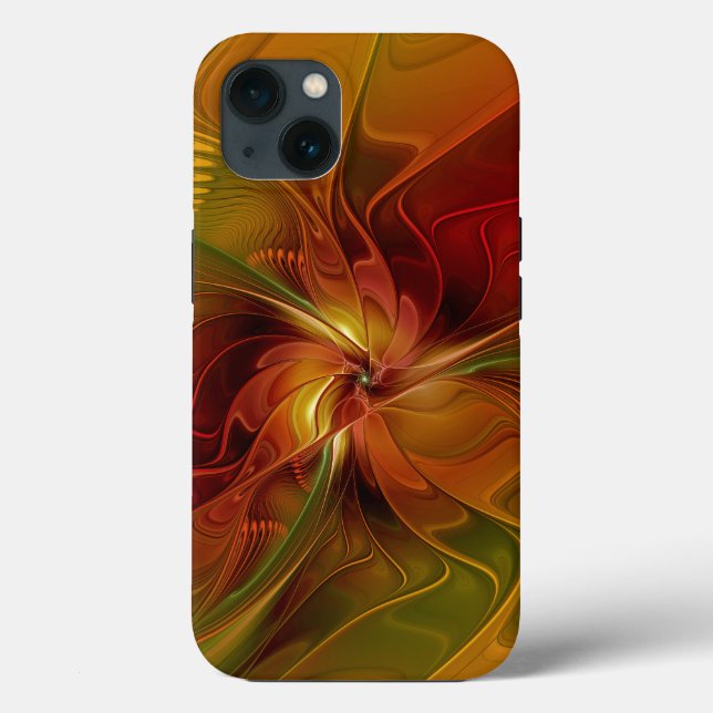 Coques Case-Mate iPhone Abstrait Rouge Orange Brown Vert Fractal Art Flowe (Verso)