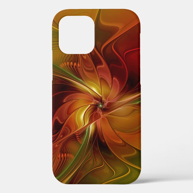 Coques Case-Mate iPhone Abstrait Rouge Orange Brown Vert Fractal Art Flowe (Verso)