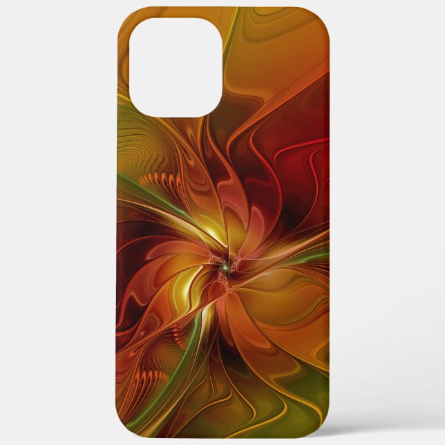 Coques Case-Mate iPhone Abstrait Rouge Orange Brown Vert Fractal Art Flowe (Verso)