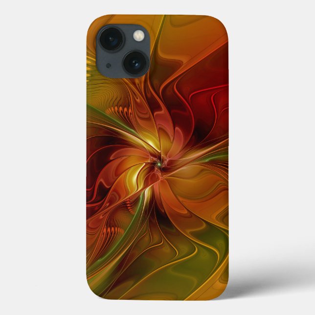Coques Case-Mate iPhone Abstrait Rouge Orange Brown Vert Fractal Art Flowe (Verso)