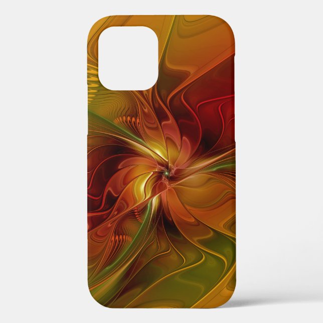 Coques Case-Mate iPhone Abstrait Rouge Orange Brown Vert Fractal Art Flowe (Verso)