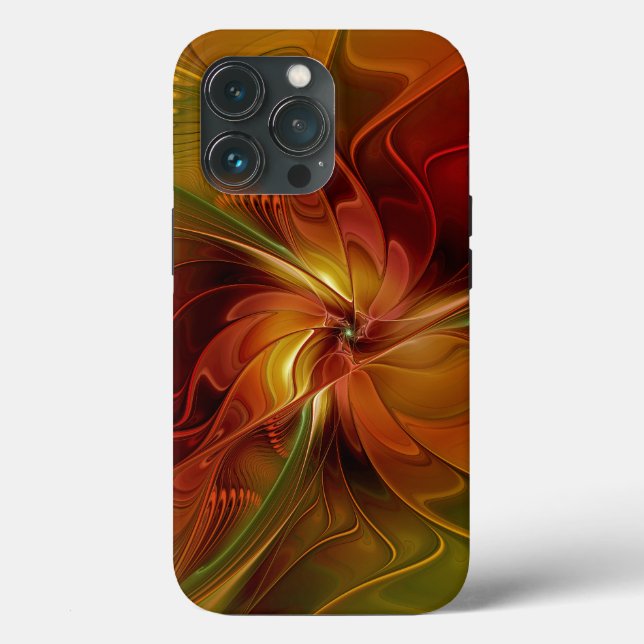 Coques Case-Mate iPhone Abstrait Rouge Orange Brown Vert Fractal Art Flowe (Verso)
