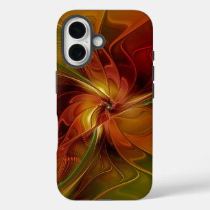Coque Pour iPhone 16 Abstrait Rouge Orange Brown Vert Fractal Art Flowe