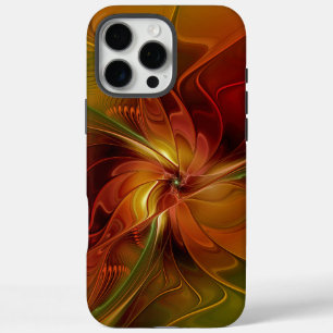 Coque iPhone 16 Pro Max Abstrait Rouge Orange Brown Vert Fractal Art Flowe