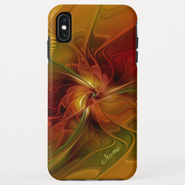 Coques Case-Mate iPhone Abstrait Rouge orange Brown Vert Fractal Art Nom (Dos)
