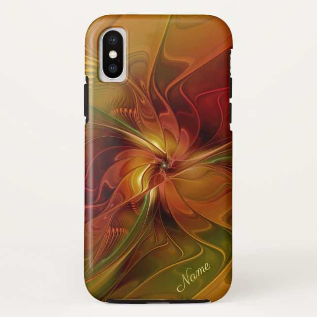 Coques Case-Mate iPhone Abstrait Rouge orange Brown Vert Fractal Art Nom (Dos)