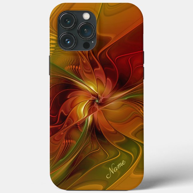 Coques Case-Mate iPhone Abstrait Rouge Orange Vert Fractal Nom (Verso)