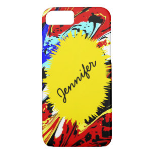 Coque iPhone 7 Abstrait sauvage et jaune, Nom personnalisé,