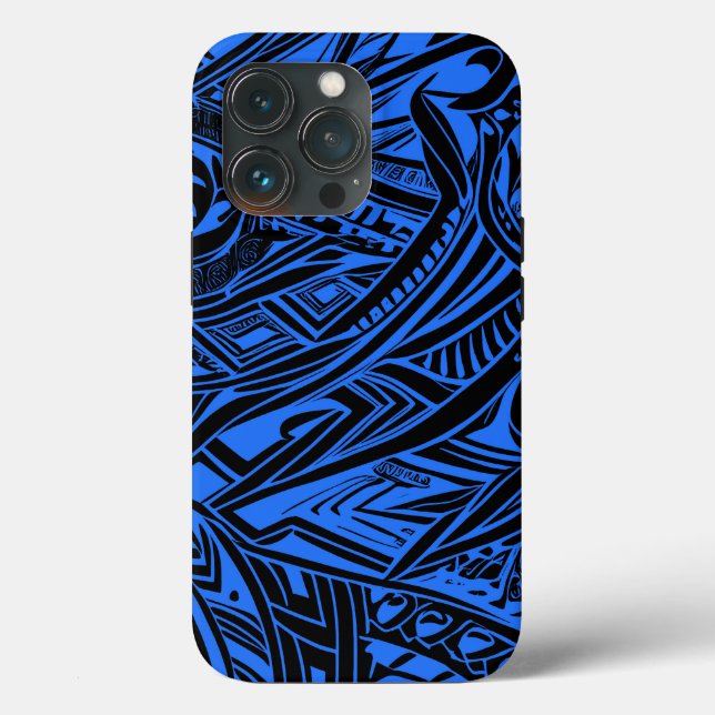 Coques Case-Mate iPhone Abstrait Tribal Noir Et Bleu (Verso)