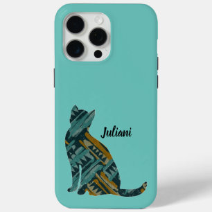 Coque Case-Mate iPhone Abstrait Turquoise et Amoureux des chats or