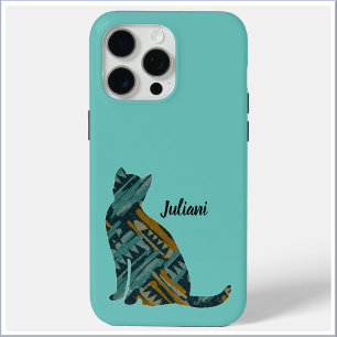 Coque Case-Mate iPhone Abstrait Turquoise et Amoureux des chats or