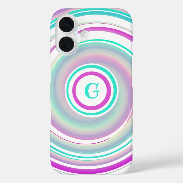 Coques Case-Mate iPhone Abstrait violet et wirl Turquoise monogramme (Verso)