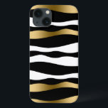 Coques Pour iPhone Abstrait Zebra Stripes noir blanc & or<br><div class="desc">Elégant abstrait zèbre rayures motif en noir et blanc avec accent de bande dorée aléatoire.</div>