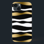Coques Pour iPhone Abstrait Zebra Stripes noir blanc & or<br><div class="desc">Elégant abstrait zèbre rayures motif en noir et blanc avec accent de bande dorée aléatoire.</div>