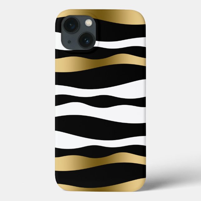 Coques Case-Mate iPhone Abstrait Zebra Stripes noir blanc & or (Verso)