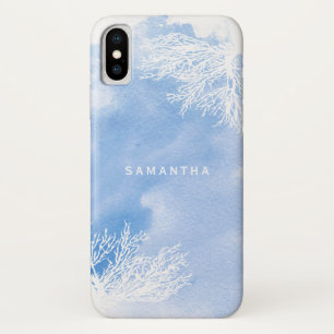 Coque iPhone X Abstraite aquarelle, barrière de corail bleu tenda