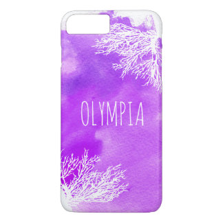 Coque iPhone 8 Plus/7 Plus Abstraite aquarelle violette et récif blanc
