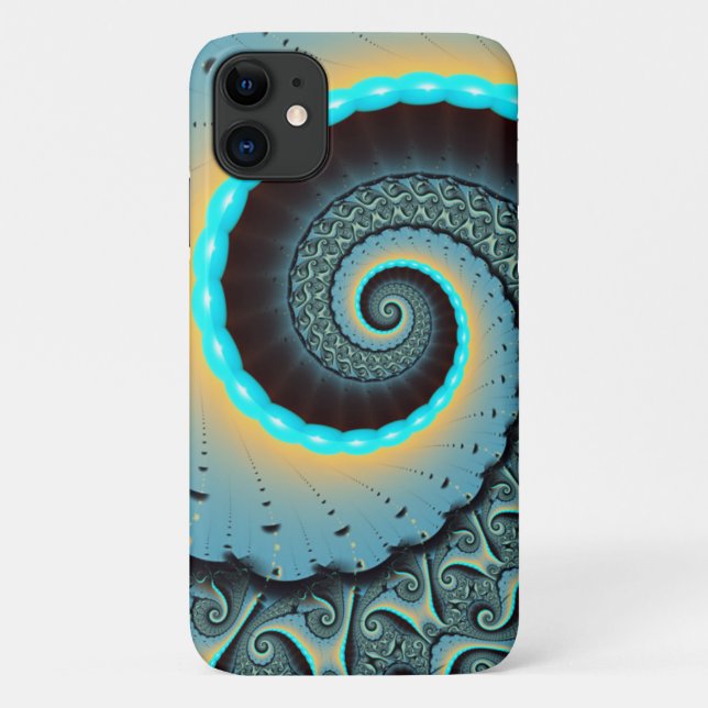 Coques Case-Mate iPhone Abstraite spirale d'art fractal bleu turquoise ora (Dos)