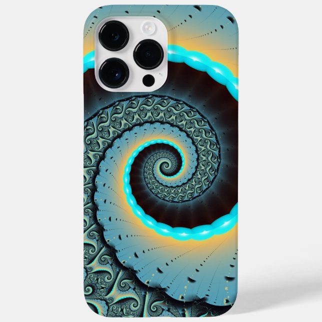 Coques Case-Mate iPhone Abstraite spirale d'art fractal bleu turquoise ora (Verso)