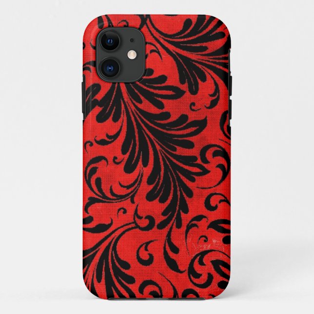 Coques Case-Mate iPhone Acanthus Feuille noir rouge écarlate (Dos)
