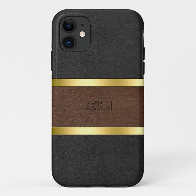 Coques Case-Mate iPhone Accents en cuir noir et Brown (Dos)