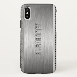 Coque iPhone X Accents géométriques en aluminium brossé métalliqu