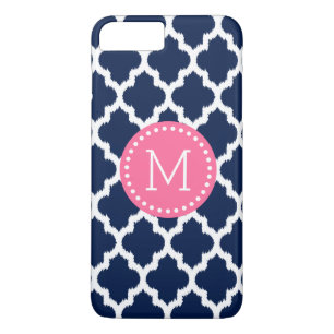 Coques Pour iPhone Accents rose Quatrefoil bleu marine et blanc