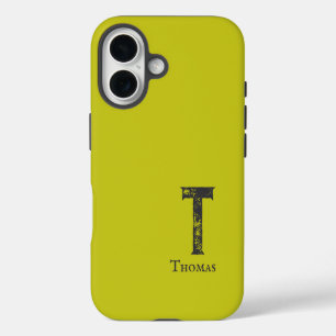 Coque Pour iPhone 16 Acide vert uni couleur grise initiales et nom