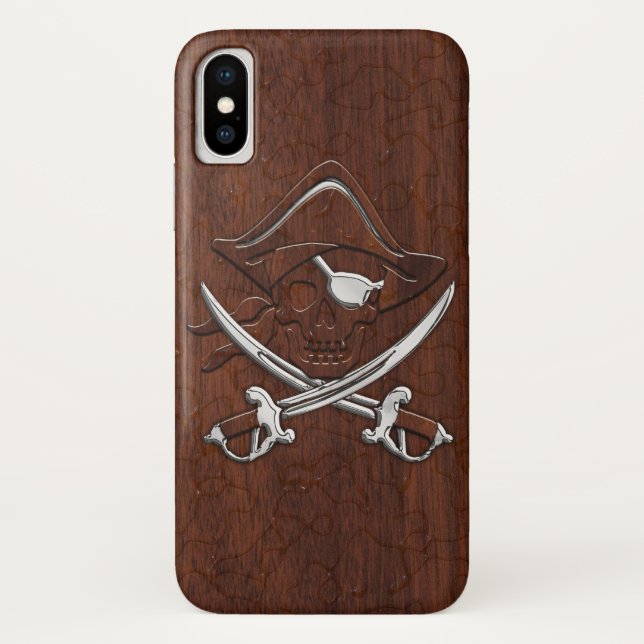 Coques Case-Mate iPhone Acier de crâne de pirate en acajou marin humide (Dos)