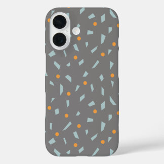 Coque Pour iPhone 16 Acier gris orange et bébé bleu Confetti