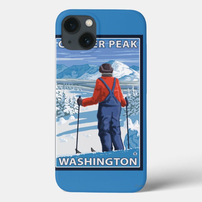 Coques Case-Mate iPhone Admirant skieur - Glacier Peak, Washington (Verso)