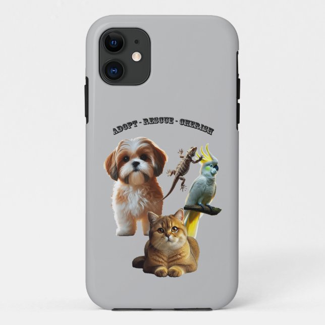 Coques Case-Mate iPhone Adoption d'animaux avec le chien, le chat, l'oisea (Dos)
