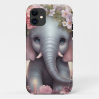 Adorable bébé éléphant avec fleurs